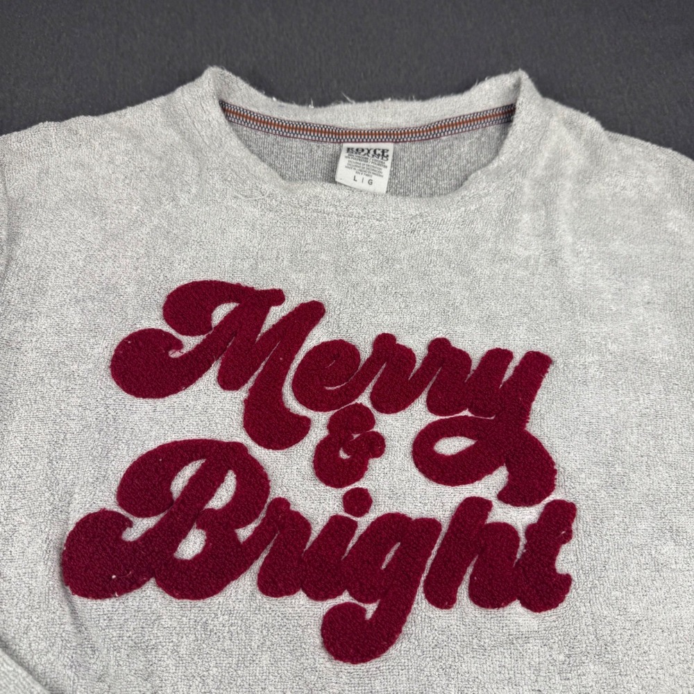 Royce Brand Merry & Bright Grey Terry‎ Cloth Long Sleeve Holiday Top Large